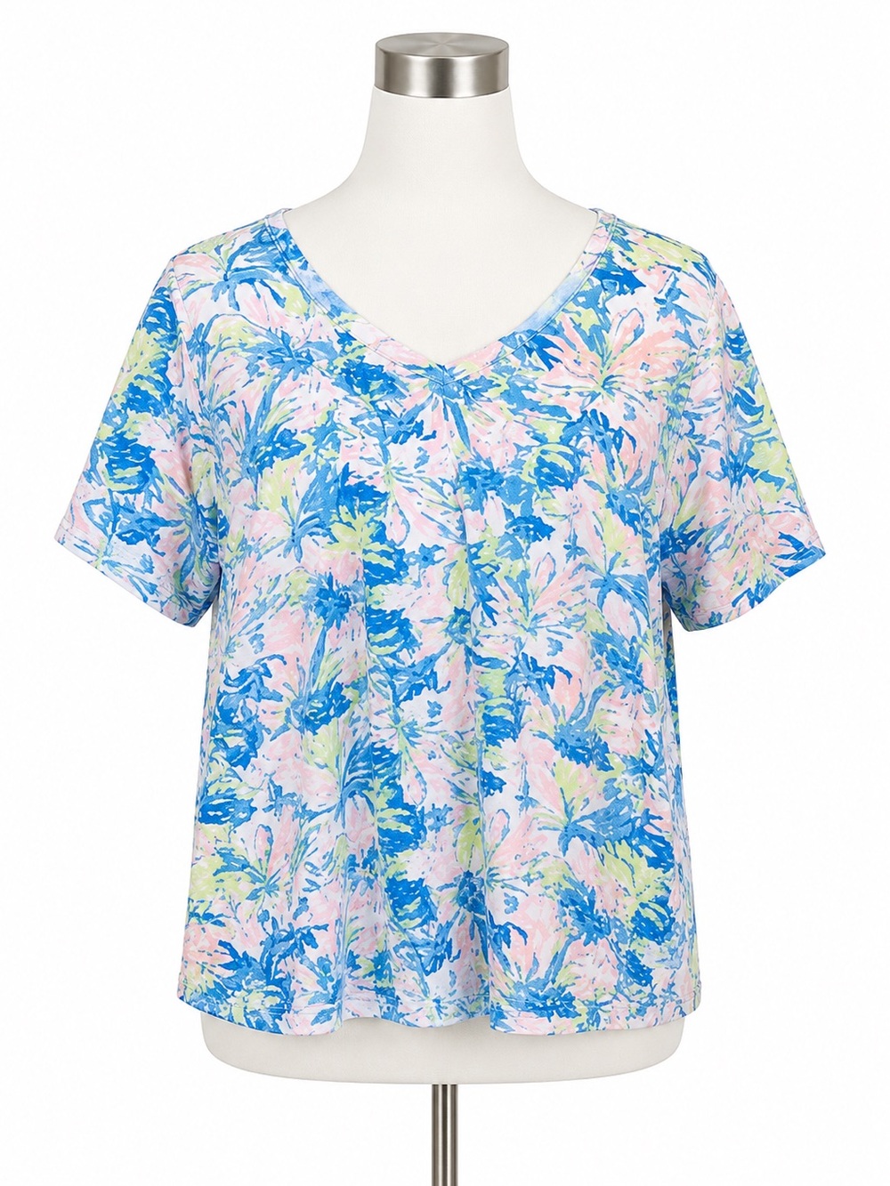 Coral Bay Palm Print Tee Cotton Blend Coastal Beachy Size 1X